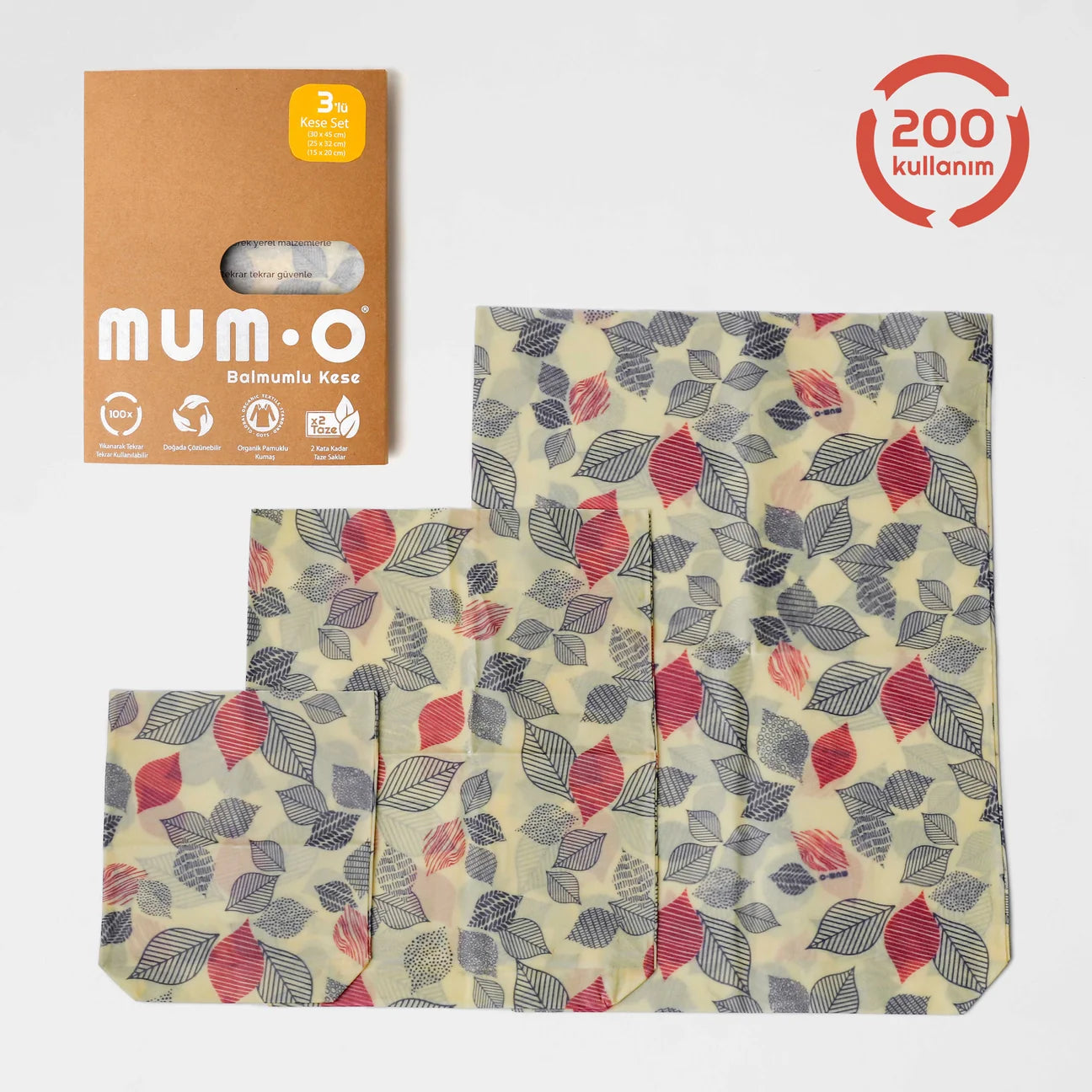 3'lü Balmumlu Kese Set - Yaprak Desen