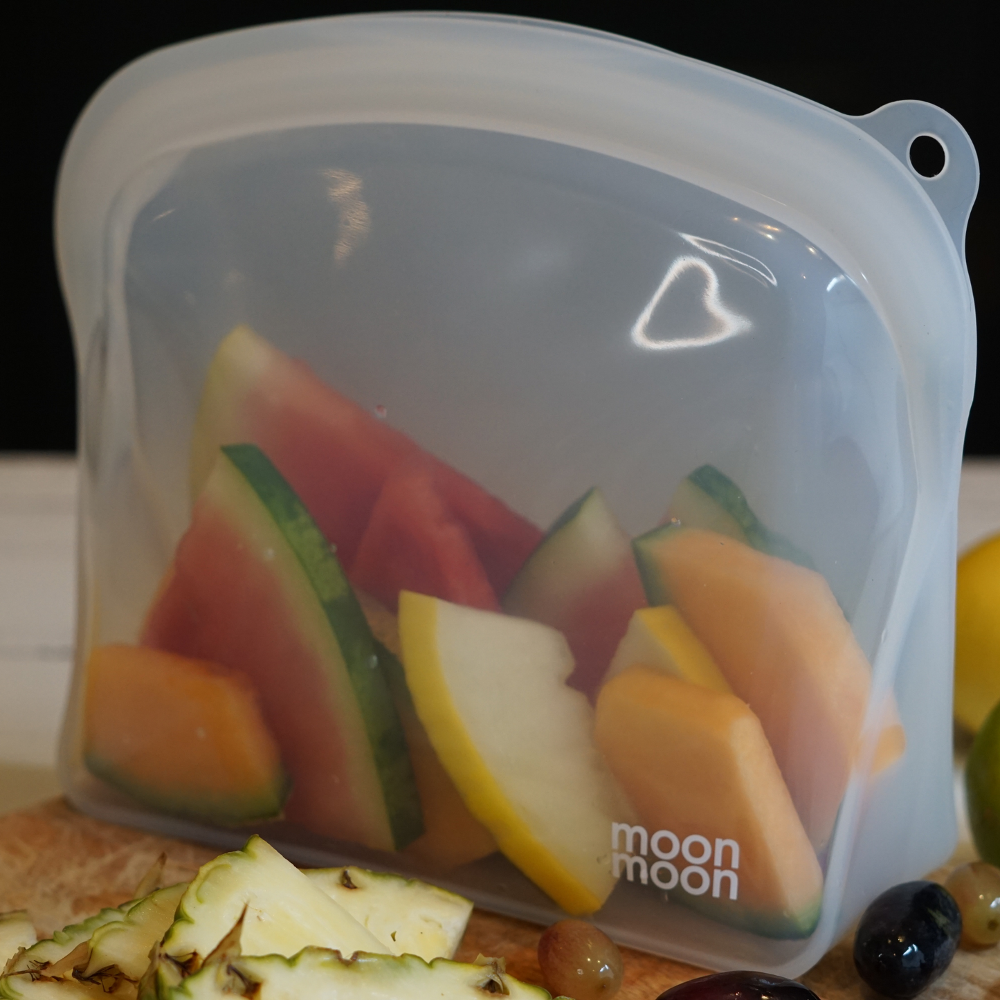 Moonmoon Silicone Storage Bag – 1200 ml Curve, 2-Piece Set (Clear, Self-Standing)