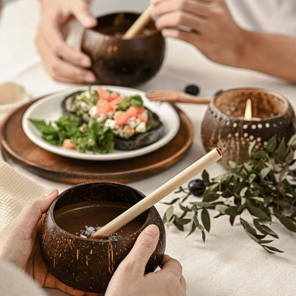 Natural Coconut Shell Mug Set