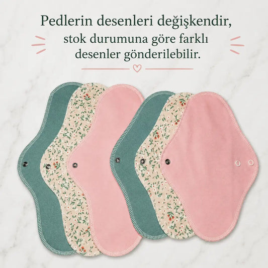 Yıkanabilir Regl Pedi (%100 Pamuk 3 Gece & 3 Normal)