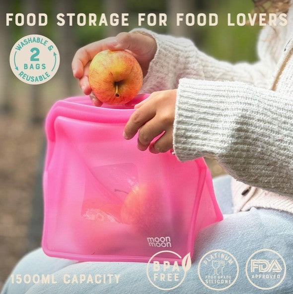 Moonmoon XL Silicone Storage Bag – 1500 ml, Set of 2 - Transparent